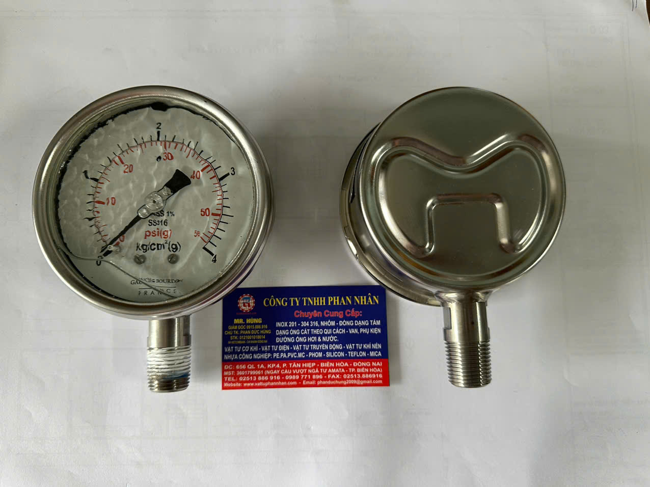 Đồng hồ đo áp lực khí nén dải đo 0–4 Kg (Bar ), Chân Ren Đứng.