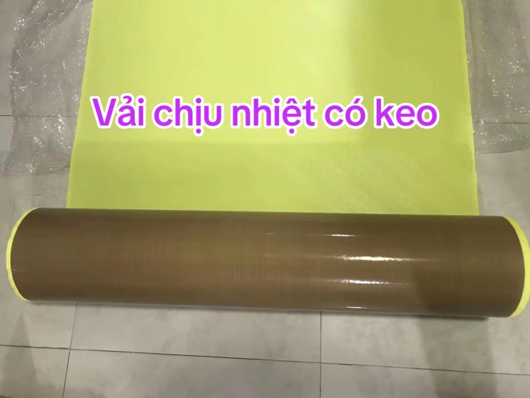 VẢI TEFLON CHỊU NHIỆT PHỦ MÀU VÀNG CÓ MẶT KEO.